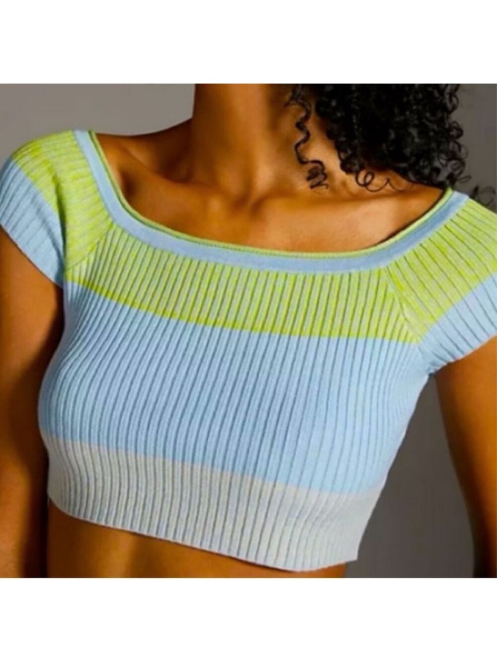 Daily Practice by Anthropologie Tuvalu Cropped Sweater Sz S Green Blue‎
